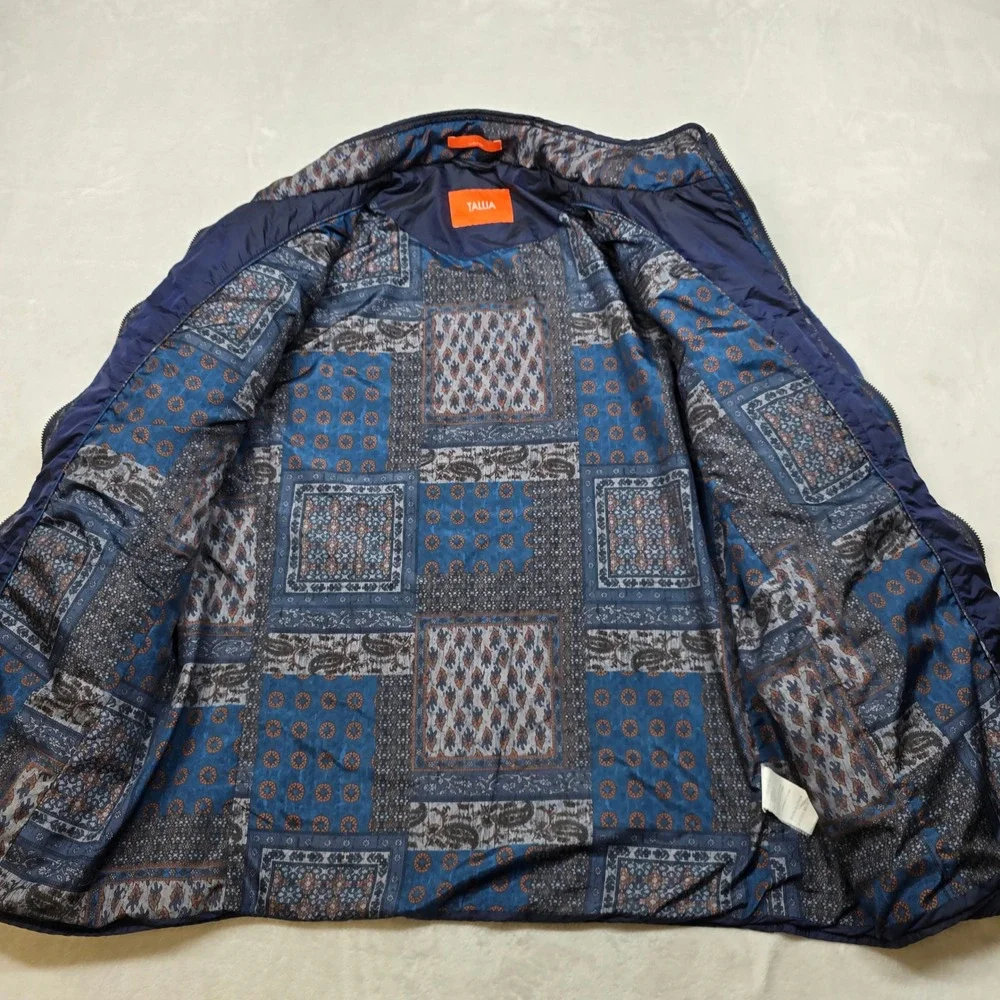 TALLIA‎ Quilted Bomber Jacket Mens Large Navy Blue Zip Lightweight Nylon